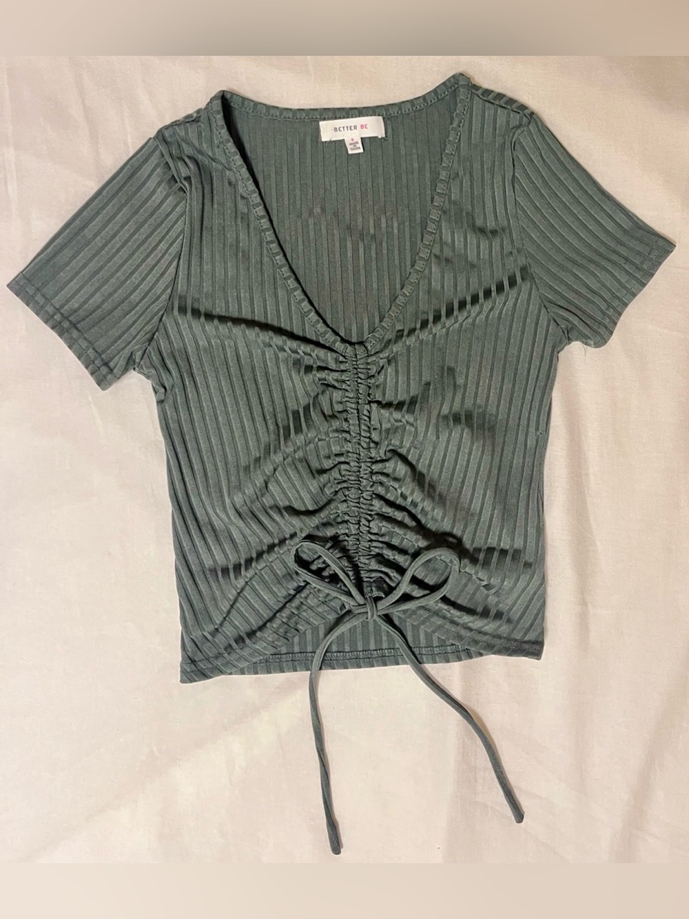 Better Be Dark Green Ribbed Ruched Tie-Front Crop Top